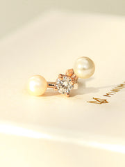 14K Gold Pearl Cubic Cartilage Earring 18G16G