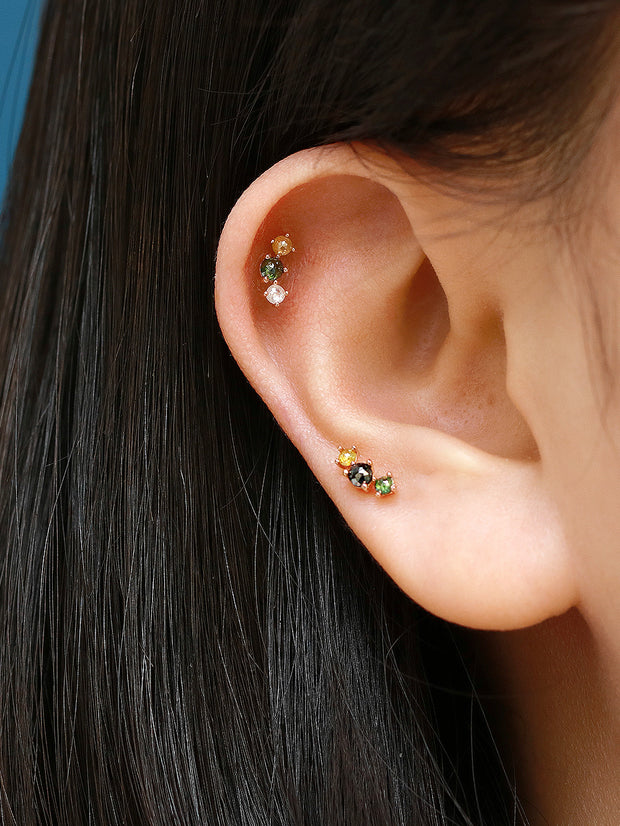 14K Gold Curve Rough Diamond Cartilage Earring 20G
