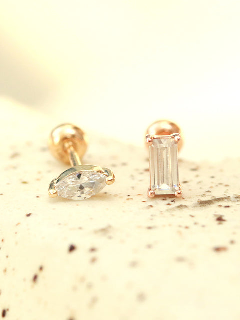 14K gold Mini Oval / Square Cubic cartilage earring 20g