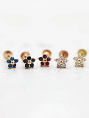 14K Gold Flower Labret Piercing 18G16G