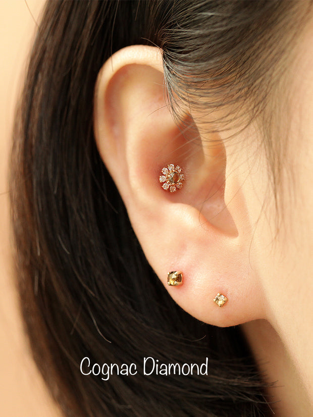 14K gold Daisy Rough Diamond cartilage earring 20g