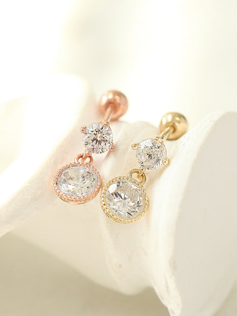 14K gold Round Cubic Drop cartilage earring 20g