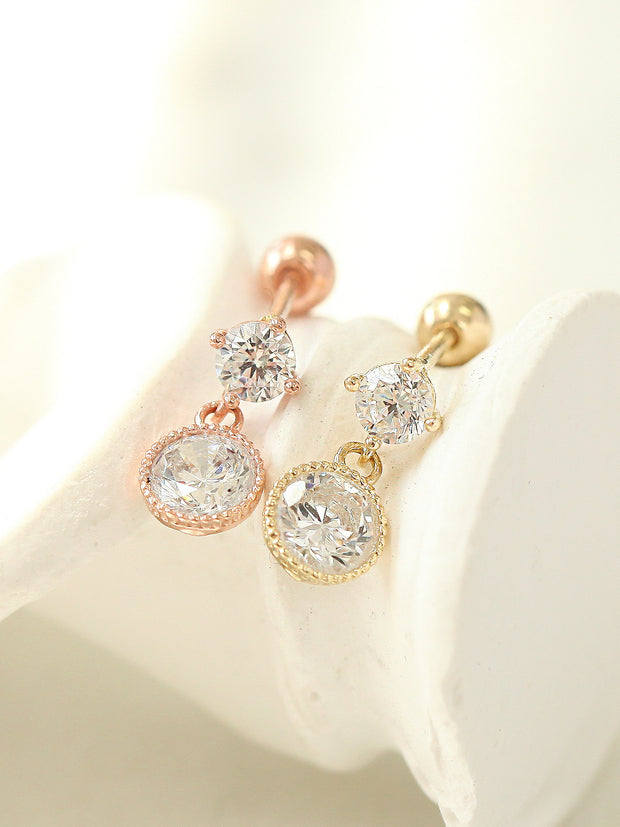 14K gold Round Cubic Drop cartilage earring 20g