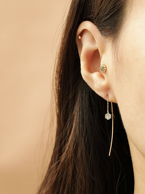 14K Gold Curve Drop Cubic Earring