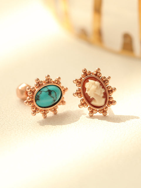 14K Gold Turquoise & Cameo Cartilage Earring 18G16G
