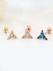 14K Gold Edge Cubic Triangle Cartilage Earring 18G16G