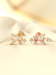 14K Gold Internal Cubic Curve Leaf Labret Piercing 18G16G