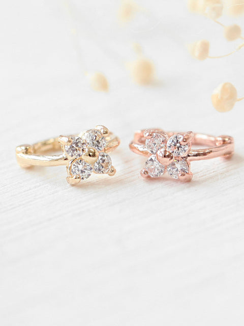 14K Gold Mini Flower Cubic Hoop Earring