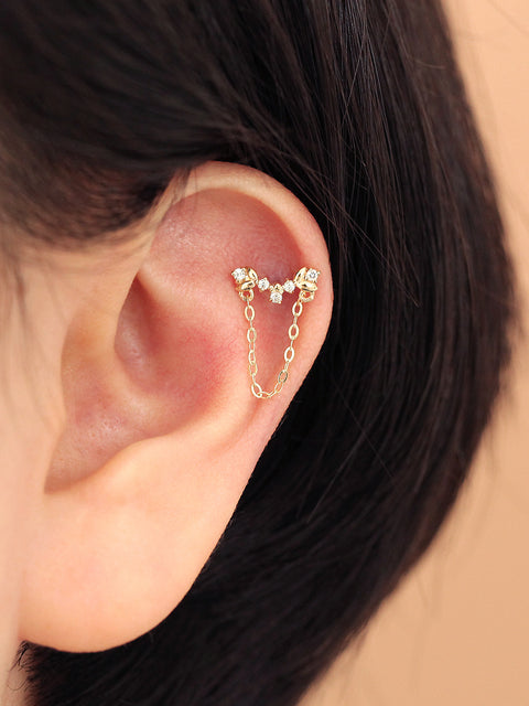14K gold Laurel Drop Chain cartilage earring 20g