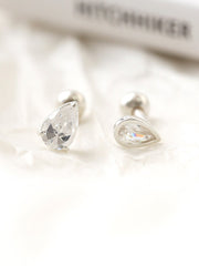 925 Silver Tear Drop Cubic cartilage earring 16g