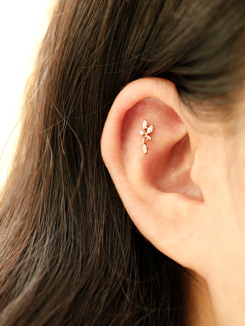 14K Gold Bling Leaf CZ Drop Cartilage Earring 18G16G