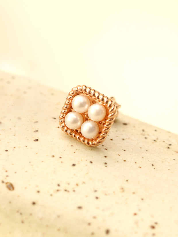 14K Gold Twist Square Pearl Cartilage Earring 18G16G