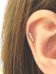 14K Gold CZ Stick Cartilage Earring S,L 18G16G