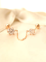 14K Gold Double Cubic Chain Cartilage Earring 20G