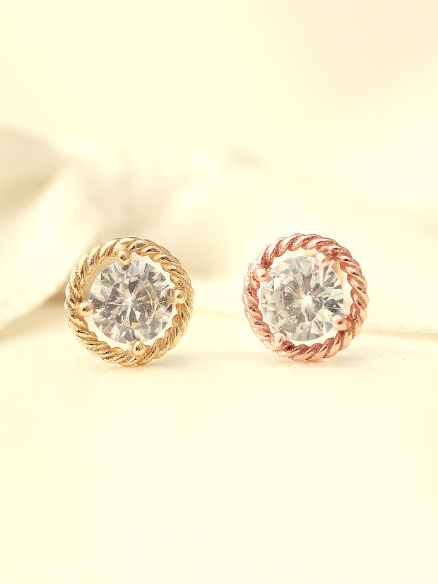 14K Gold Twist Round Cubic Cartilage Earring 20G