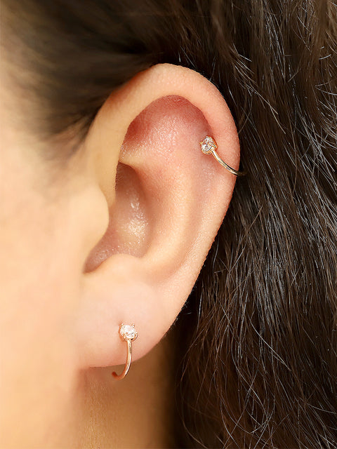 14K Gold Round Cubic Half Hoop Cartilage Earring 20G18G16G