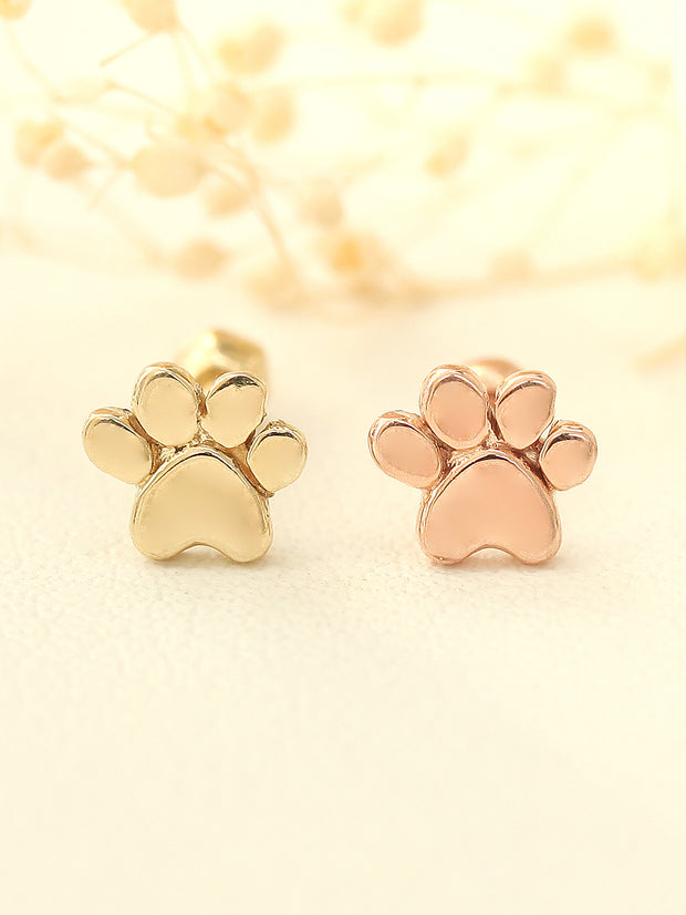 14K Gold Dog's Sole Cartilage Earring 18G16G