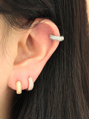 925 Silver 3 Line Cubic Hoop Earring