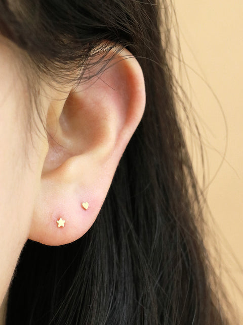14K gold Tiny Heart Star Moon cartilage earring 20g