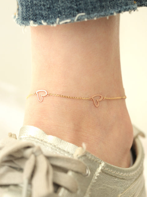 14K Gold Lovely Heart Chain Anklet Bracelet