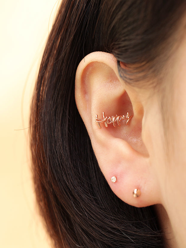 14K gold Happy cartilage earring 20g