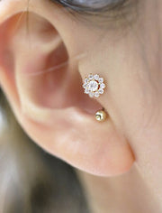 14K Gold Sun Flower Tragus Piercing 18G16G