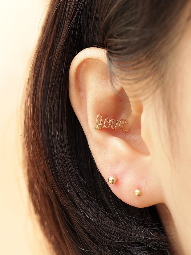 14K gold Love cartilage earring 20g