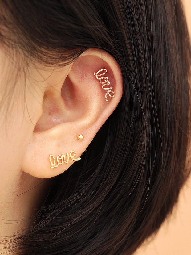 14K gold Love cartilage earring 20g