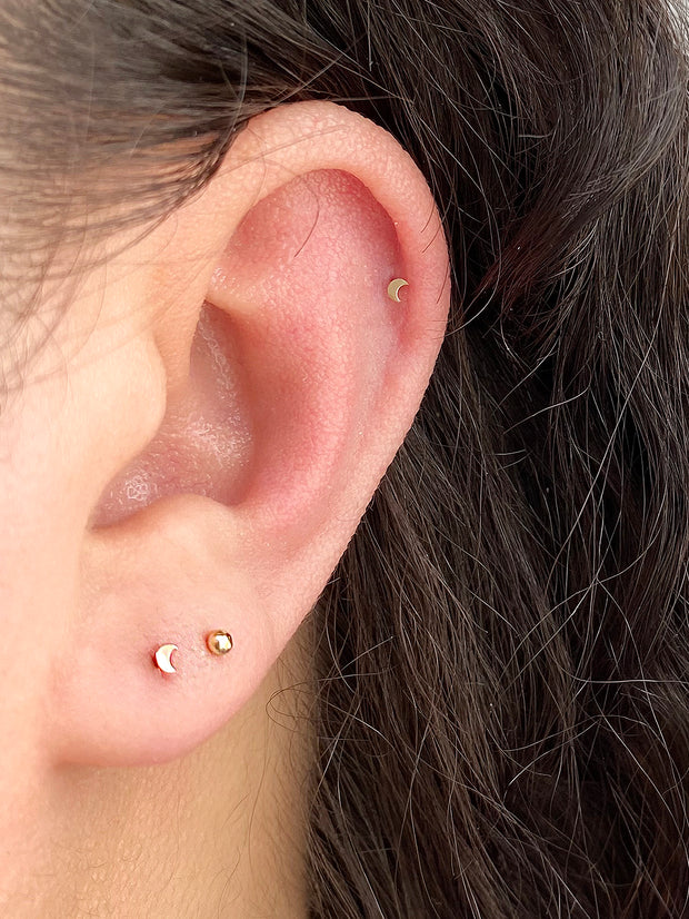 14K gold Tiny Heart Star Moon cartilage earring 20g