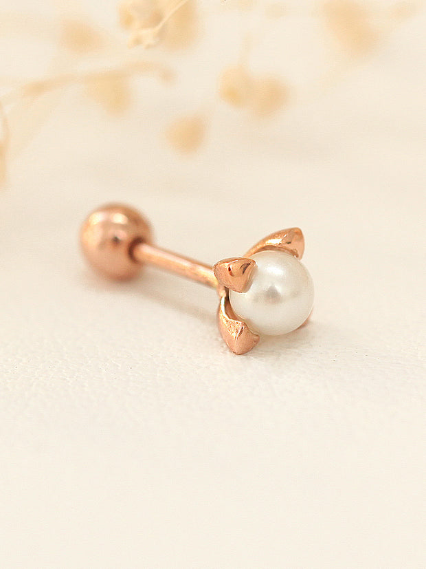 14K Gold Square Point Pearl Cartilage Earring 18G16G