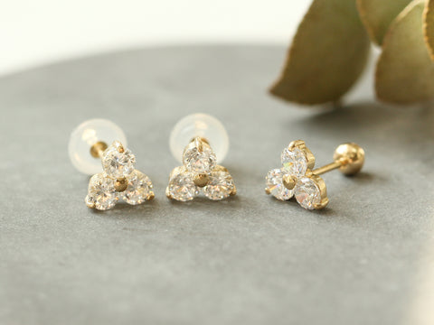 14K gold Triangle Cubic Ball cartilage Earring 20g