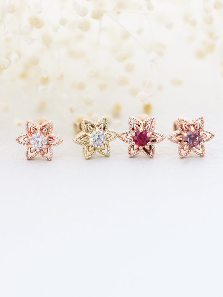 14K Gold Bling Flower Cartilage Earring 18G16G