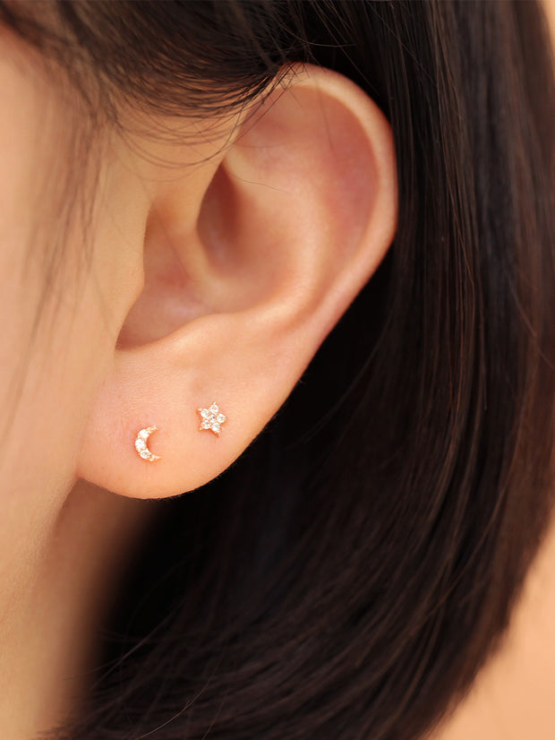14K gold Minimi Cubic Star & Moon cartilage earring 20g