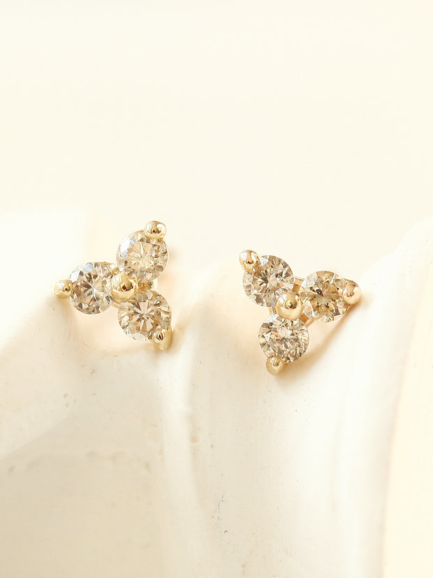 14K Gold Triangle Cognac Diamond Earring