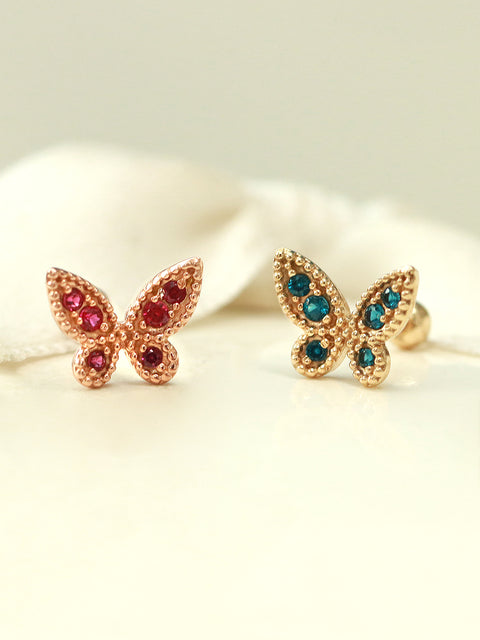 14K Gold Antique Butterfly Cartilage Earring 20G18G