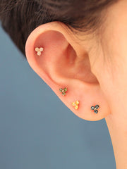 14K Gold Rough Diamond Triangle Cartilage Earring 20G18G16G