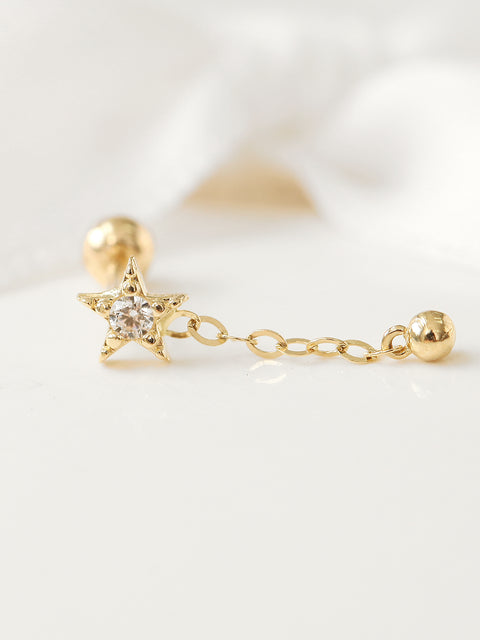 14K gold Mini Star Drop Chain cartilage earring 20g