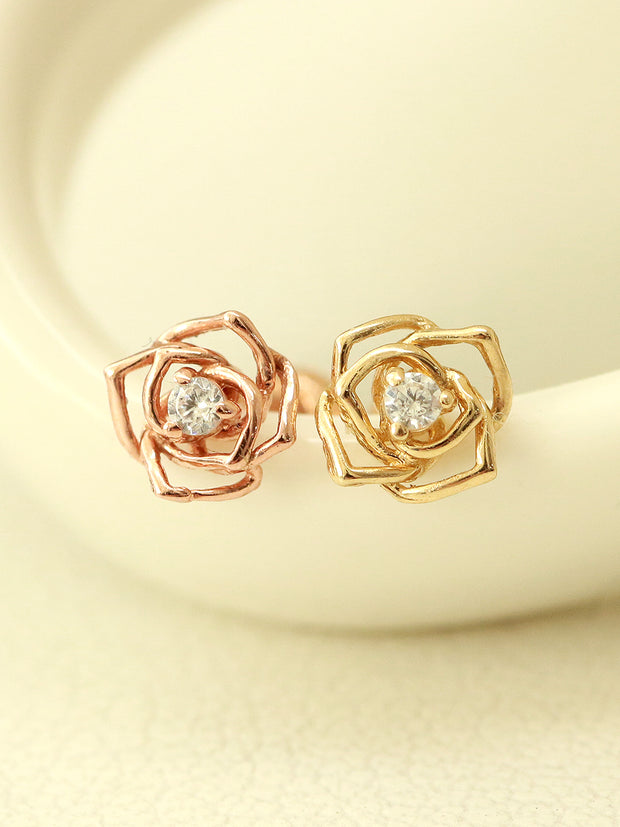 14K Gold Mini Cubic Rose Cartilage Earring 20G