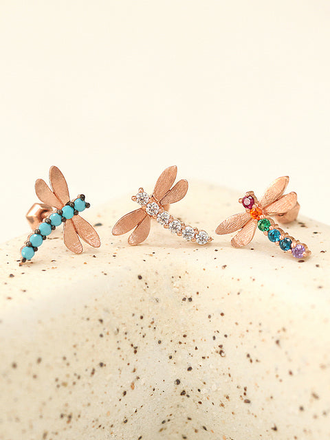 14K Gold Colorful Dragonflies Cartilage Earring 18G16G
