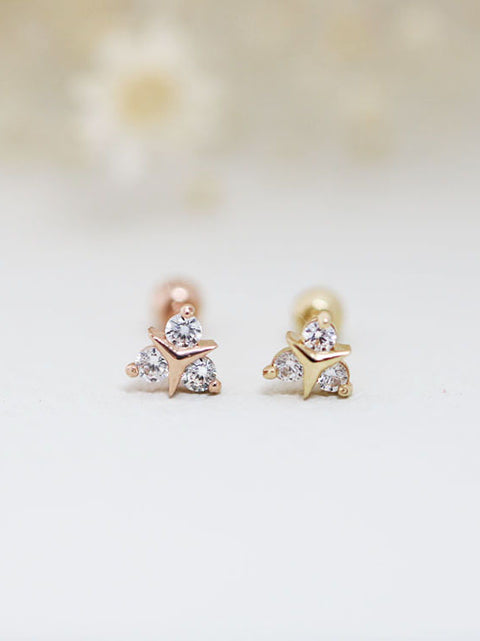 14K Gold Point Triangle Cartilage Earring 18G16G