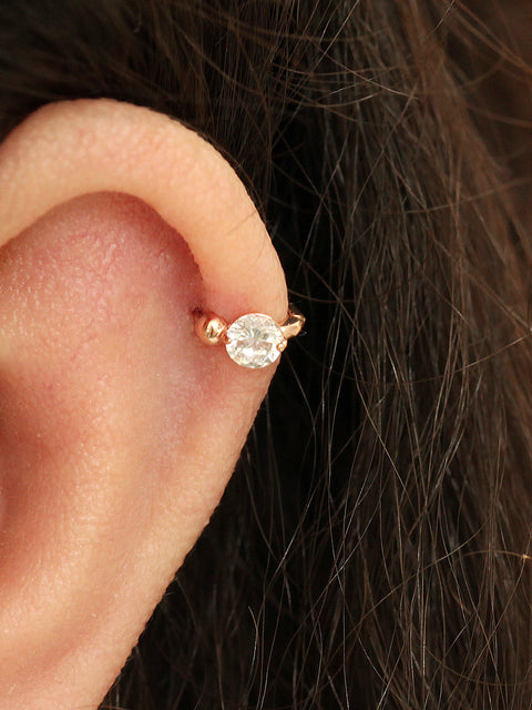 14K Gold Cubic Ball Hoop Earring