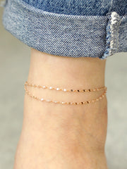 14K Gold One Line Two Line Cutting Chain Anklet Bracelet