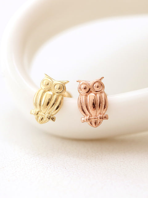 14K Gold Owl Cartilage Earring 20G