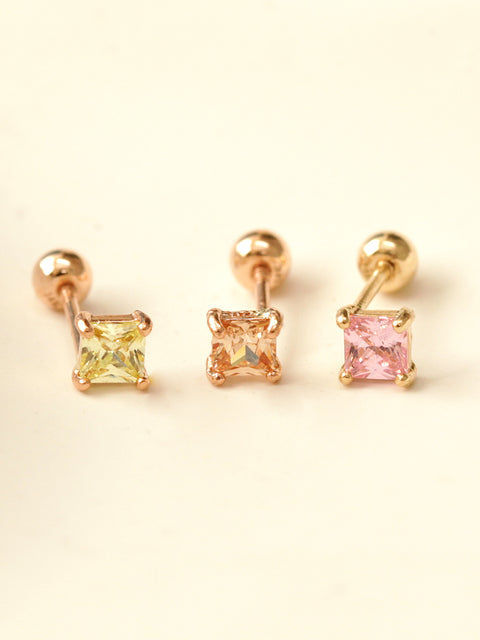14K Gold Square Colorful Cubic Cartilage Earring 20G18G16G
