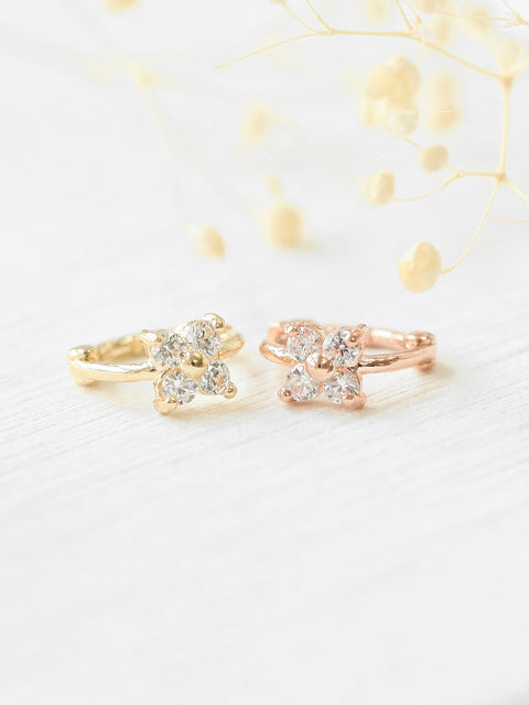 14K Gold Mini Flower Cubic Hoop Earring