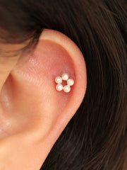 14K gold Mini Flower Pearl cartilage earring 20g