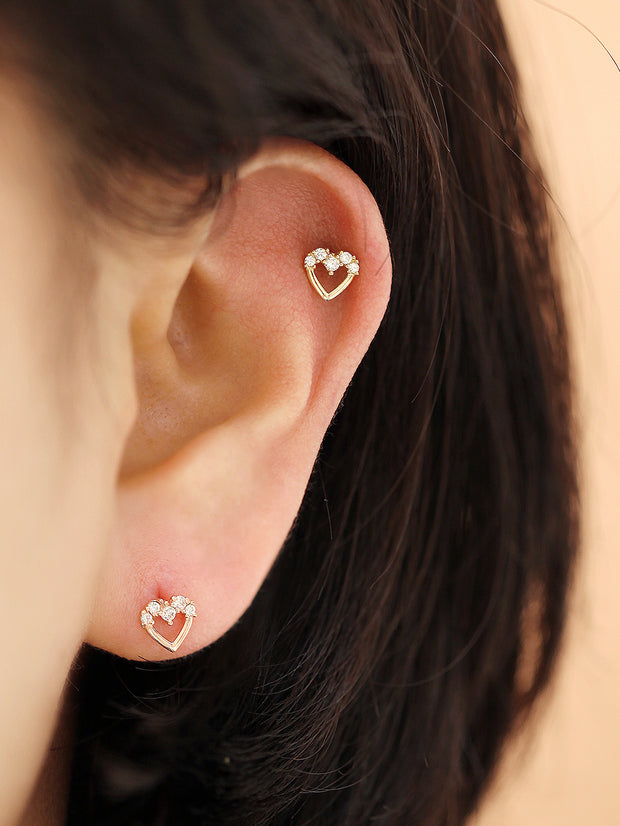14K gold Heart Cubic cartilage earring 20g
