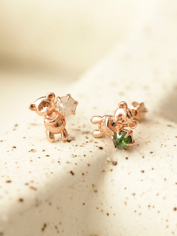 14K Gold Rough Diamond Bear Cartilage Earring 18G16G