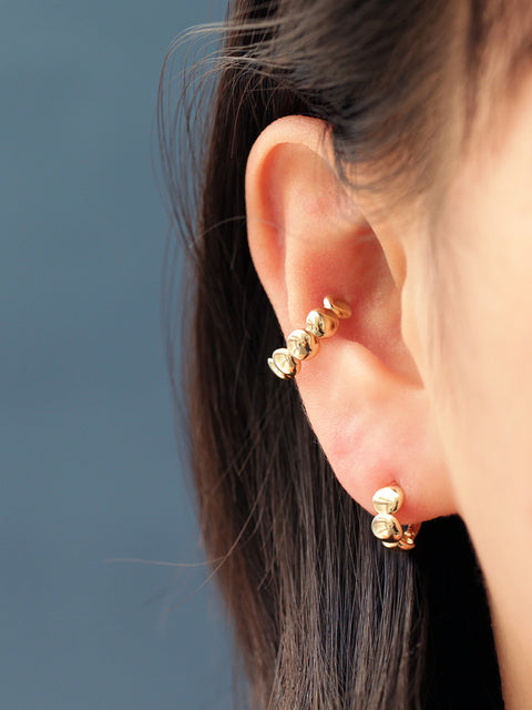 14K Gold Bubble Cutting Hoop Earring