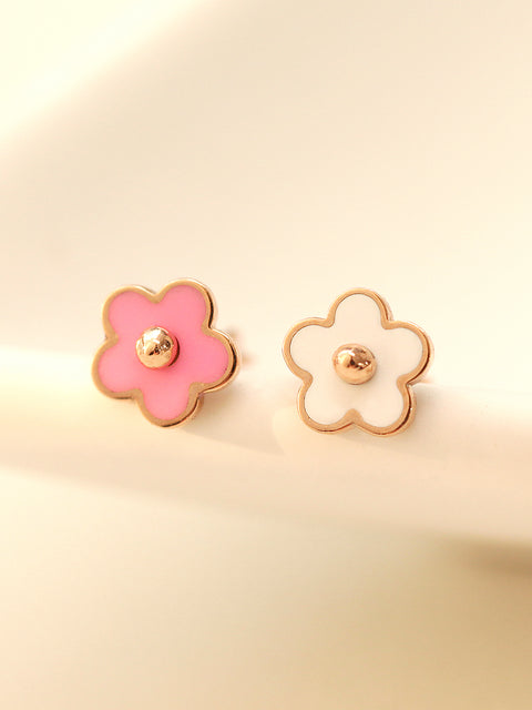 14K Gold Enamel Cherry Blossom Cartilage Earring 18G16G